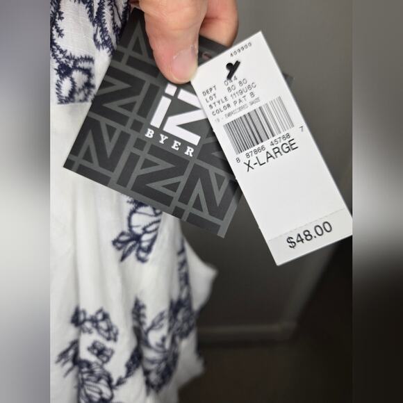 NWT  IZ BYER White and Navy Blue Floral Embroidered Halter Dress Keyhole Back XL - Picture 7 of 8